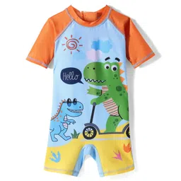 ROVARS Half Raglan Sleeves Legged Swimsuit with Dino Print - Light Blue-picture-31