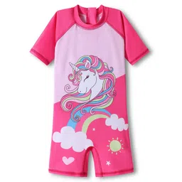 ROVARS Half Raglan Sleeves Legged Swimsuit with Mermaid Print & Tail Applique - Pink-picture-17