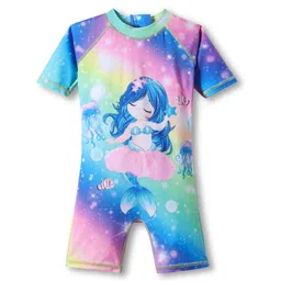 ROVARS Half Raglan Sleeves Legged Swimsuit with Unicorn Print - Multicolor-picture-34
