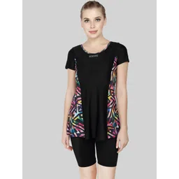 ROVARS Women Black & Pink Printed A-Line Padded Pantsuit-picture-15