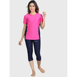 ROVARS Women Pink & Blue Solid Quick Dry Two-Piece Swim Set without Pads-picture-21