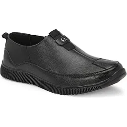 rowlans Men's Black Slip-On Casual Shoes | Comfortable Faux Leather Loafers with Stylish Buckle Detail for Daily & Office Wear-picture-27