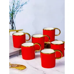 Roxx Red & Gold-Toned 6 Pieces Dishwasher Safe Porcelain Glossy Finish Mugs 180ml-picture-26