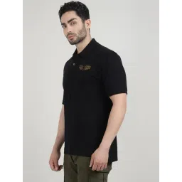 Royal Enfield Black Regular Fit Solid Polo T-Shirt image 3