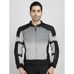 Royal Enfield Colourblocked Mandarin Collar Jacket With Patchwork-picture-15