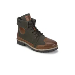 Royal Enfield Men Colourblocked Leather High-Top Boots-picture-30