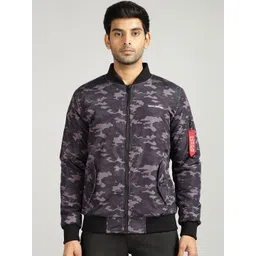 Royal Enfield Men Stand Collar Camouflage Bomber Jacket-picture-20