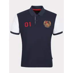 Royal Enfield Navy Regular Fit Colour-Block Polo T-Shirt-picture-27