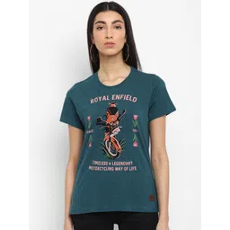 Royal Enfield Women Green Typography Printed T-shirt-picture-37