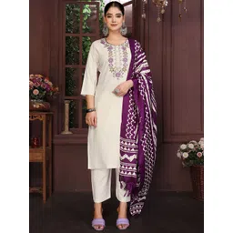 Royal Export Embroidered Pure Cotton Round Neck Straight Kurta With Trousers & Dupatta-picture-27