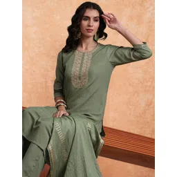 Royal Export Floral Embroidered Round Neck Straight Kurta With Trousers & Dupatta-picture-35