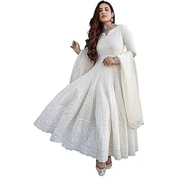 royal export Women's Flared Embroidered Cotton Gown || Anarkali Gown Dress || Ethnic Gowns || Pant Not Included-picture-20