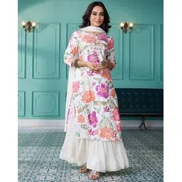 royal export x ag Women Floral Print Straight Kurta & Sharara with Dupatta Set-picture-16