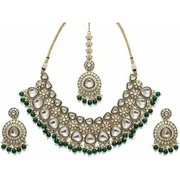 Royal Kundan Green Bead Choker Necklace Set with Earrings & Maang Tikka-picture-37