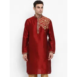 ROYAL KURTA Floral Embroidered Mandarin Collar Thread Work Cotton Silk Straight Kurta-picture-24