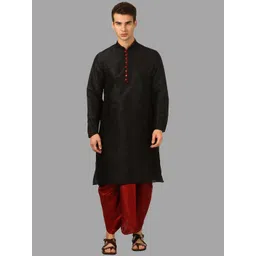 ROYAL KURTA Men Black And Maroon Solid Mandarin Collar Kurta With Dhoti Pant-picture-43
