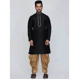 ROYAL KURTA Men Black Embroidered Dupion Silk Kurta with Dhoti Pants-picture-27