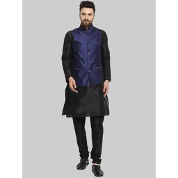 ROYAL KURTA Men Black Kurta with Churidar & Nehru Jacket-picture-18
