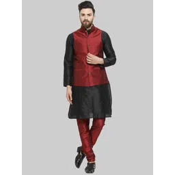 ROYAL KURTA Men Black Kurta with Churidar & Nehru Jacket-picture-19