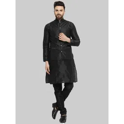 ROYAL KURTA Men Black Kurta with Churidar And Nehru Jacket-picture-24