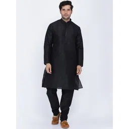 ROYAL KURTA Men Black Layered Dupion Silk Kurta with Pyjamas-picture-42