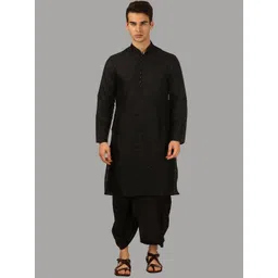ROYAL KURTA Men Black Silk Blend Floral Kurta with Dhoti Pants-picture-44
