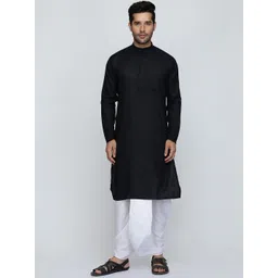 ROYAL KURTA Men Black Thread Work Summer Sheers Pathani Kurta-picture-39