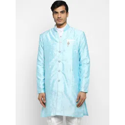 ROYAL KURTA Men Blue Ethnic Motifs Jacquard Kurta-picture-32