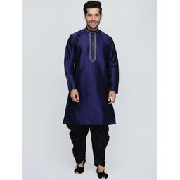ROYAL KURTA Men Blue Pleated Dupion Silk Kurta with Patiala-picture-38