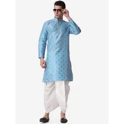 ROYAL KURTA Men Blue Printed Kurta with Dhoti Pants image 4