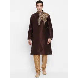 ROYAL KURTA Men Brown Floral Embroidered Dupion Silk Kurta with Churidar-picture-21
