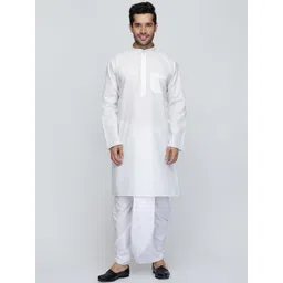 ROYAL KURTA Men Cream-Coloured Thread Work Summer Sheers Kurta-picture-36