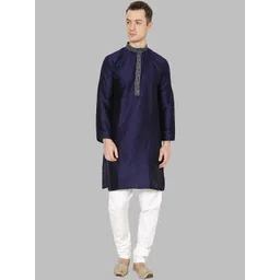 ROYAL KURTA Men Navy Blue Dupion Silk Kurta with Pyjamas-picture-17