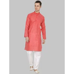 ROYAL KURTA Men Orange And White Solid Mandarin Collar Long Sleeves Kurta With Pyjama-picture-39
