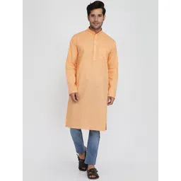 ROYAL KURTA Men Orange Thread Work Summer Sheers Kurta-picture-18