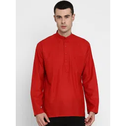 ROYAL KURTA Men Red Patchwork Summer Sheers Kurta-picture-15