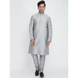 ROYAL KURTA Men Silver-Toned Dupion Silk Kurta with Pyjama-picture-40