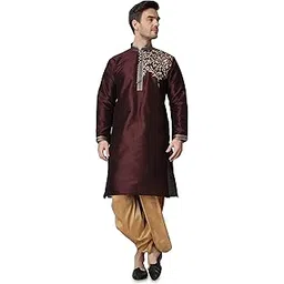 royal kurta Mens Cotton Silk Embroidered Kurta and Dhoti Pant Set-picture-15