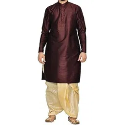 royal kurta Men's Festive Art Silk Blend Dhoti Kurta Set Brown Size Large 40-picture-10