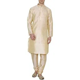 royal kurta Men's Gold Silk Blend Kurta Churidar-picture-34