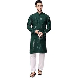 royal kurta Men's Rayon Chikankari Embroidered and Sequence Kurta with Churidar-picture-34