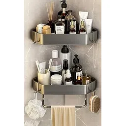 Royal-Pro Bathroom Shelf for Wall Corner - Pack of 2 Adhesive Rack Organiser for Bathroom Without Drill Nail Free Stainless Steel Rust Proof Two Ways Installation with All Accessories-picture-12