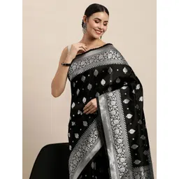 Royal Rajgharana Saree Black Ethnic Motifs Silk Blend Paithani Sarees-picture-13