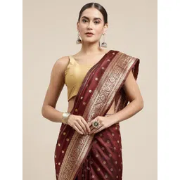 Royal Rajgharana Saree Burgundy & Gold-Toned Silk Blend Celebrity Paithani Sarees-picture-11