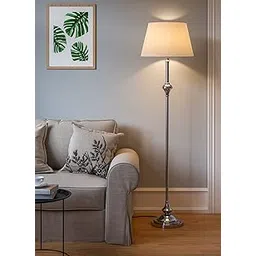 Royal Silver Nickel Aluminium Floor Lamp Standing 5ft Height Off White Lampshade 16 inches Living Room Corner, Home, Hotel, Office-picture-23