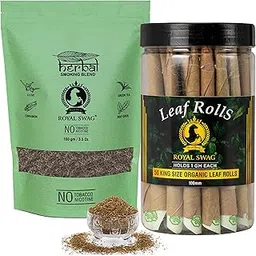 Royal Swag Tobacco & Nicotine Free Smoking Mixture With 100% Natural Herbal Smoking Blend 1 Pack -100gm With 100 MM King Size Tendu Palm Leaf Rolls Ready to Use Cones Jar Of 50 Pcs Pack-picture-25