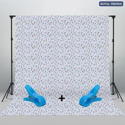royal trendz 5X8 ft White Screen Flowered Printed Background Backdrop Photos Videos+ 2 Clamps Reflector-picture-16