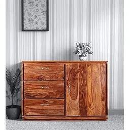 Royal Wood Solid Sheesham Wood Sideboard TV Cabinet for Living Room | Side Board Table with 3 Drawer Cabinet Storage Furniture for Home - Natural Brown Finish-image-19