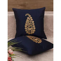 RoyalDeco Navy Blue and Gold Toned 2 Pieces Cushion Covers-picture-22