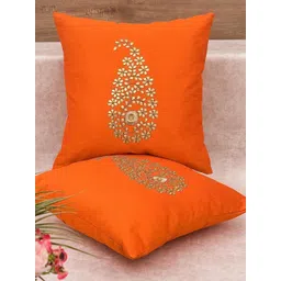 RoyalDeco Orange and Gold Toned 2 Pieces Cushion Covers-picture-11